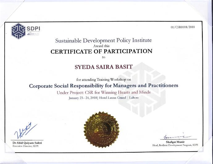 SDPI Certificate of Participation